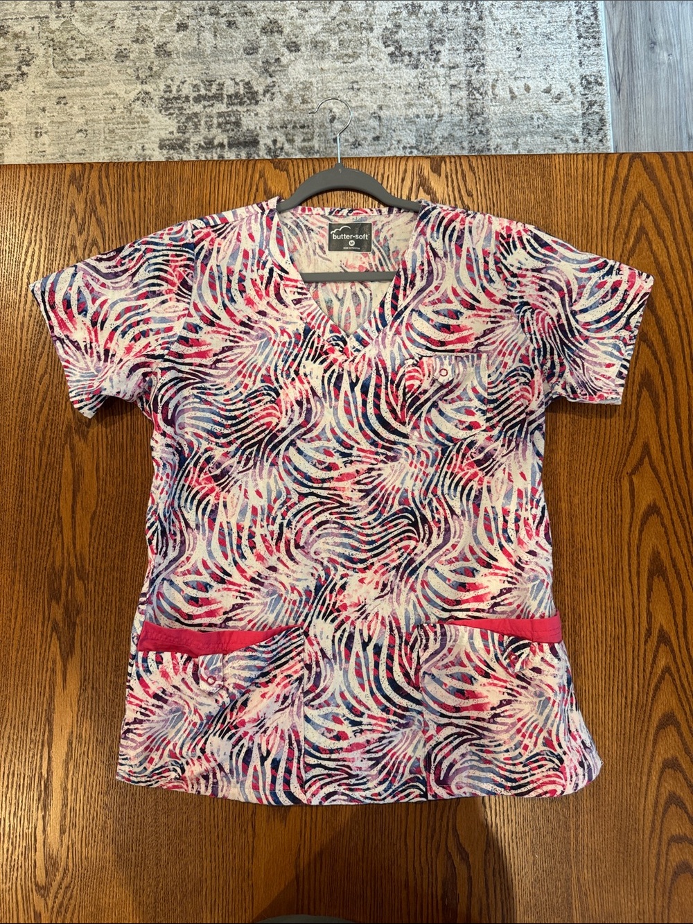 Butter-Soft Multicolor Swirl V-Neck Top in Pink, Purple & Blue